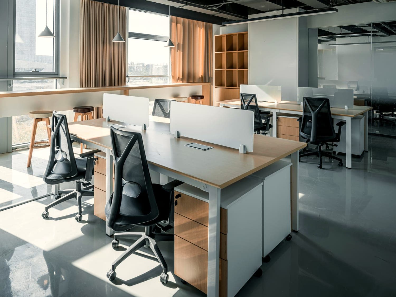 Bright office with workstations